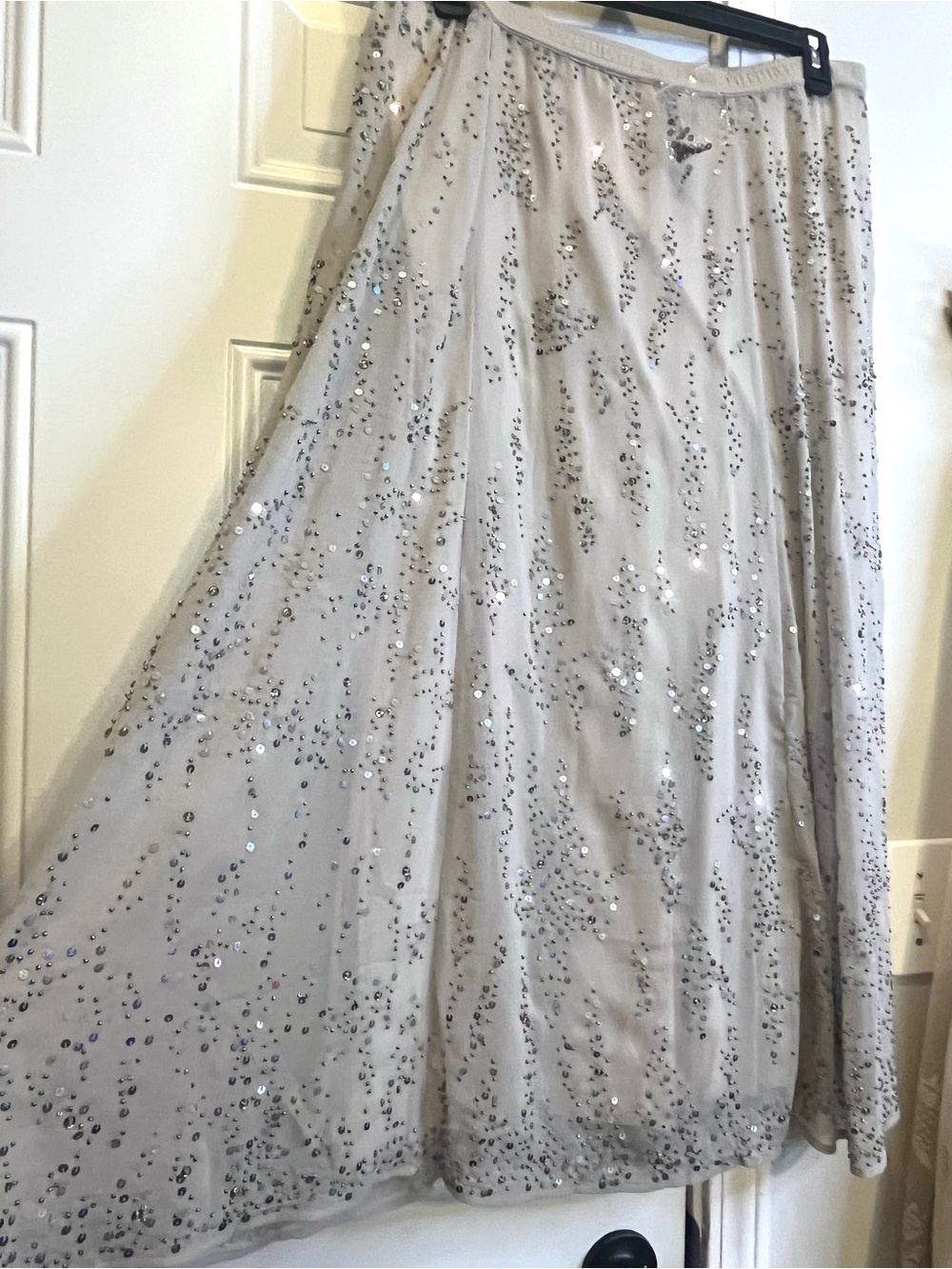 Elegant Sequin A-Line Dress in Light greige color